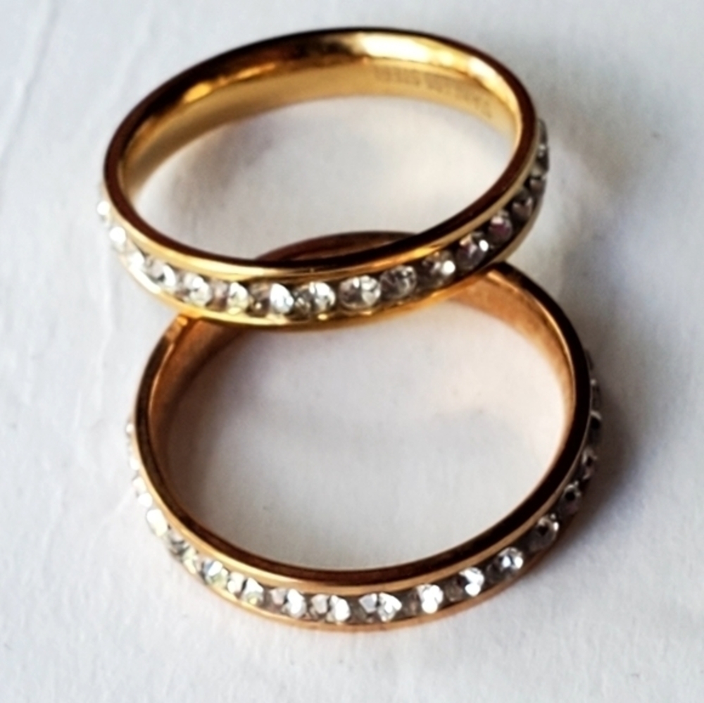 Two Stainless Steel Rhinestone‎ Rings Size 7-1/2 NWOT - Picture 9 of 13